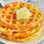 Basic Chaffle Recipe on a plate with butter on top
