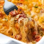 taking a fork full out of Low Carb Chicken Spaghetti (Squash)