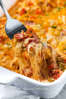 taking a fork full out of Low Carb Chicken Spaghetti (Squash)
