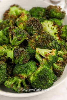 close up of Air Fryer Broccoli on a plate
