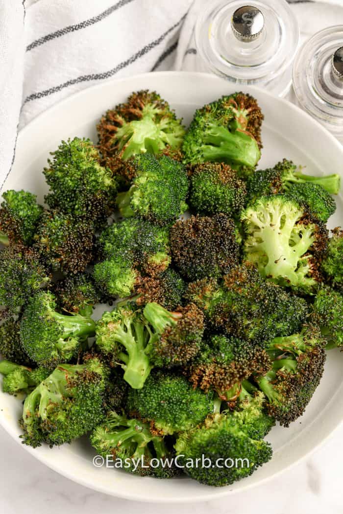 top view of plated Air Fryer Broccoli