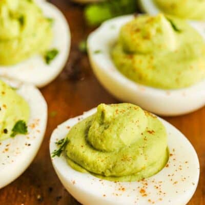 close up of Avocado Deviled Eggs