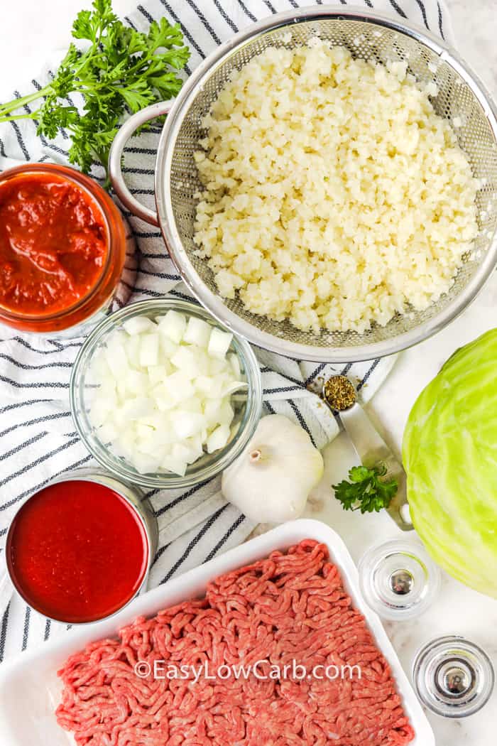 top view of ingredients to make Cabbage Rolls