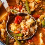 Hamburger Soup in the pot cooked with a laddle