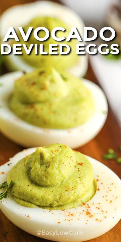 close up of the best deviled eggs ever shown with a title