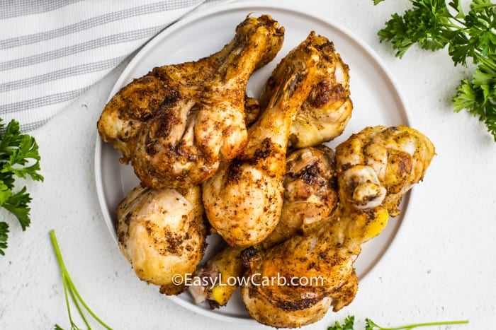 top view of plated Air Fryer Drumsticks