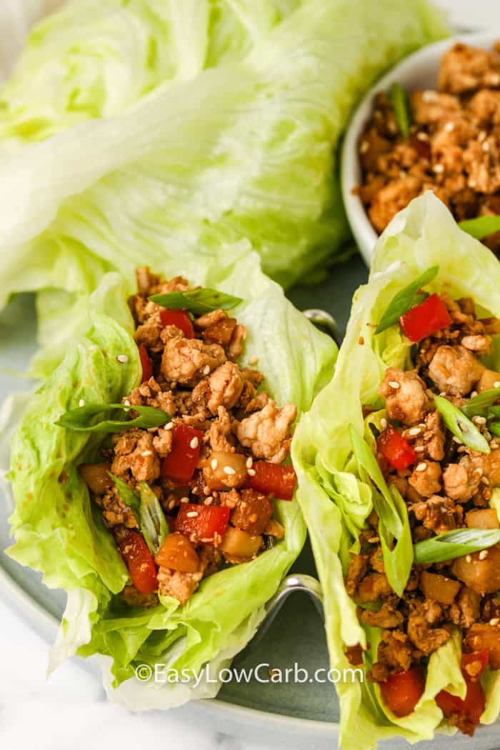 close up of Easy Chicken Lettuce Wraps