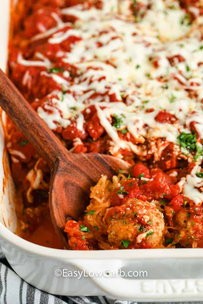 Spaghetti Squash Casserole with a spoon taking some out