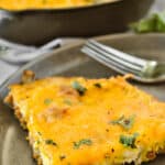 Cheesy Chorizo Frittata on a plate with a fork