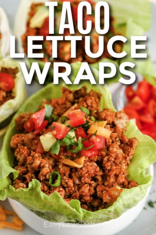 close up of Taco Lettuce Wraps with writing