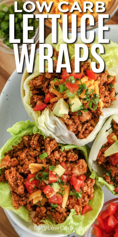 top view of plated Taco Lettuce Wraps with writing