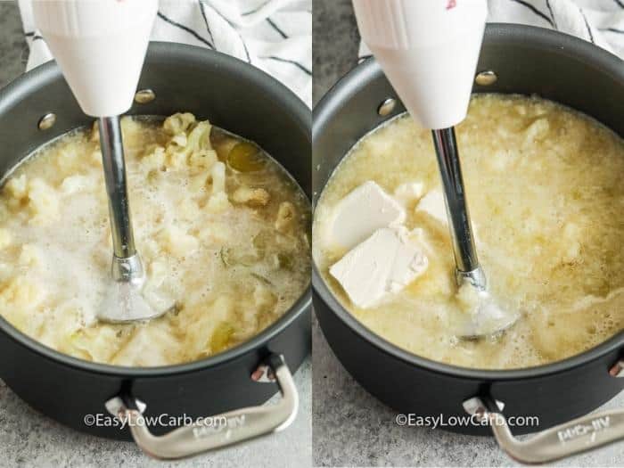 process of blending ingredients to make Low Carb Cauliflower