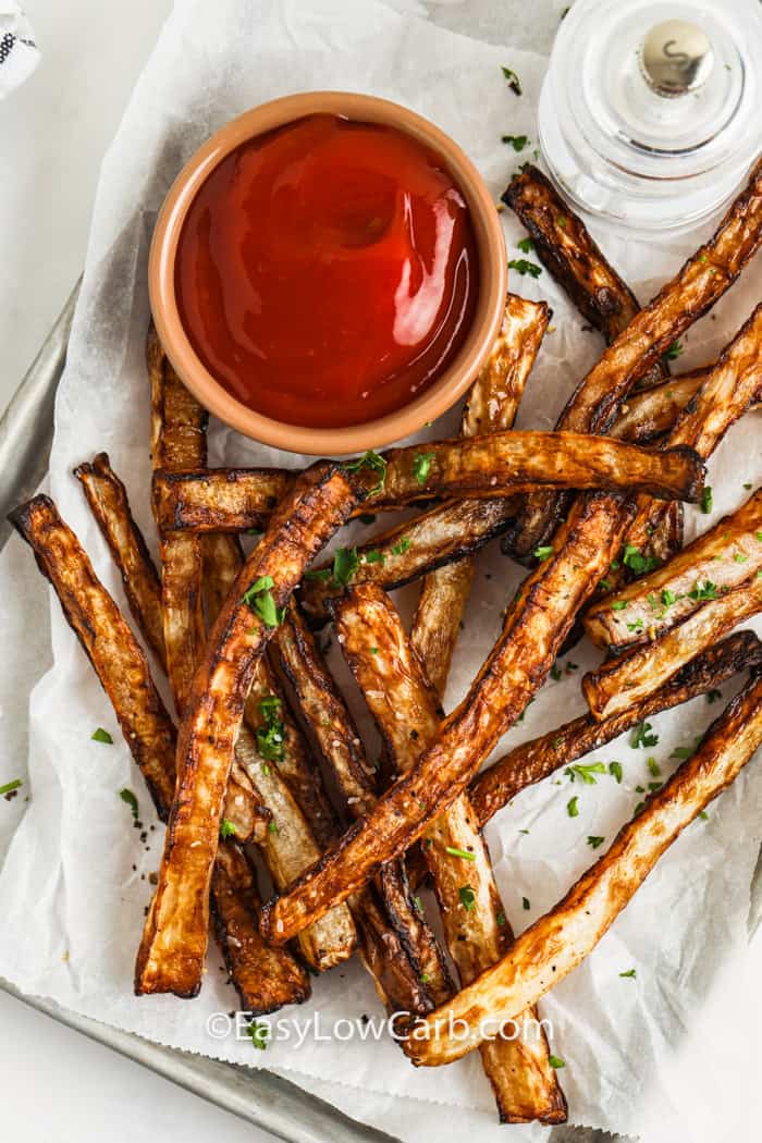 Air Fryer Daikon Fries with ketchup