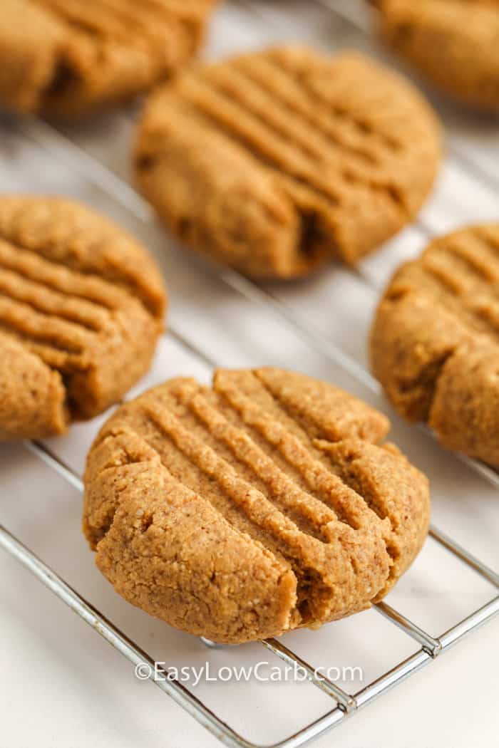 Keto Peanut Butter Cookies on a cooling rack