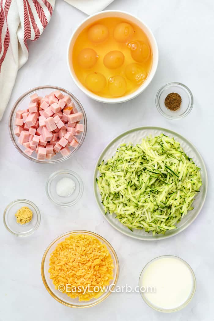 ingredients to make Crustless Ham and Cheese Quiche