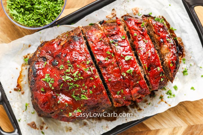 Low Carb Meatloaf on a baking sheet