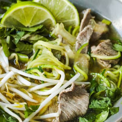 close up of Zucchini Noodle Pho
