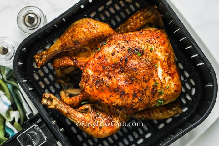 top view of cooked Air Fryer Roast Chicken