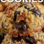 Two Chocolate Coconut Cookies on top of one another with a title