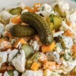 close up of Dill Pickle Salad with Cauliflower with a title