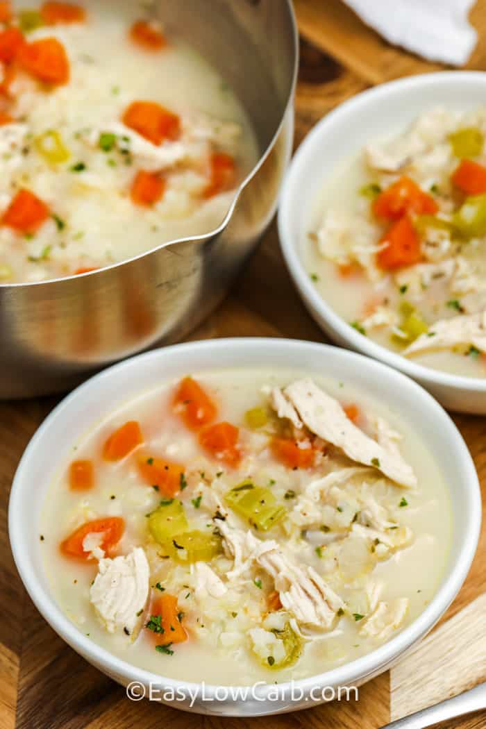 bowls of Chicken Cauliflower Rice Soup