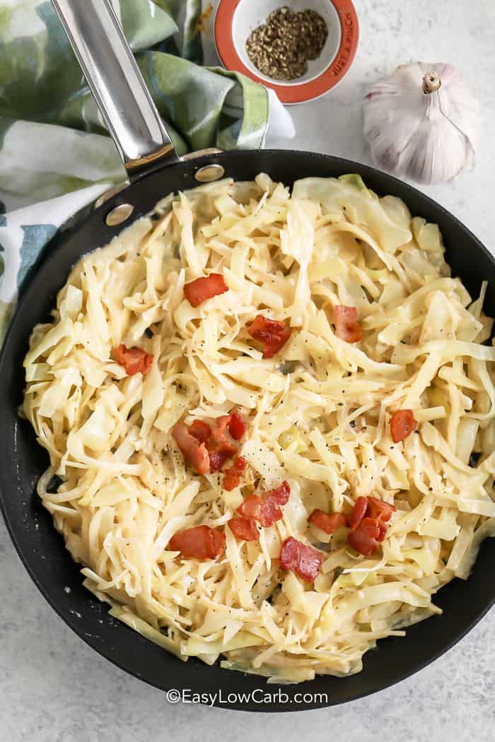 creamed cabbage in a pan