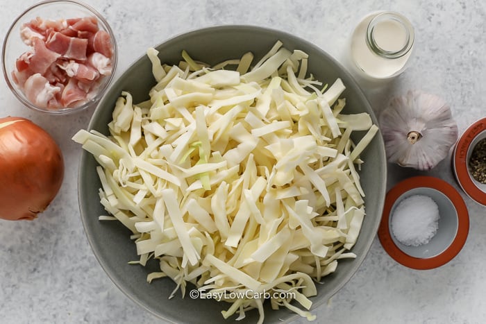 ingredients assembled for creamed cabbage