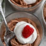 chocolate mousse in glass dish with spoon