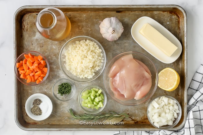 ingredients assembled for chicken lemon soup