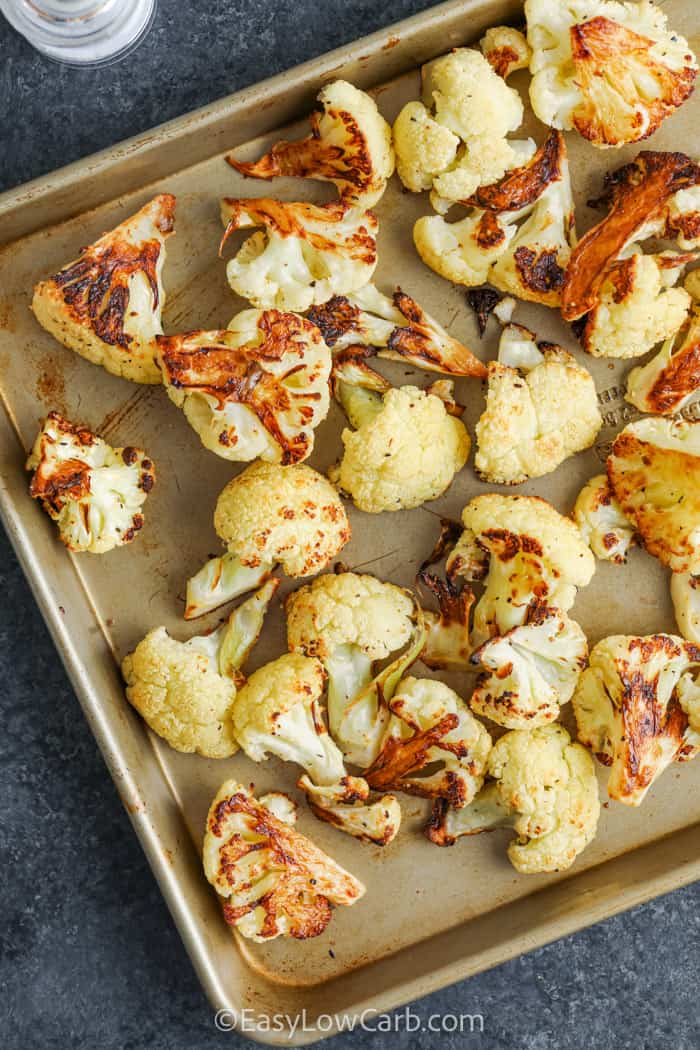 baked Lemon Roasted Cauliflower on a baking sheet