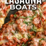 zucchini lasagna boats with text