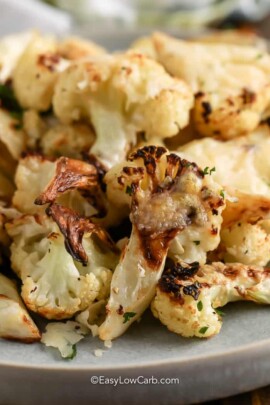 close up of parmesan roasted cauliflower on a plate