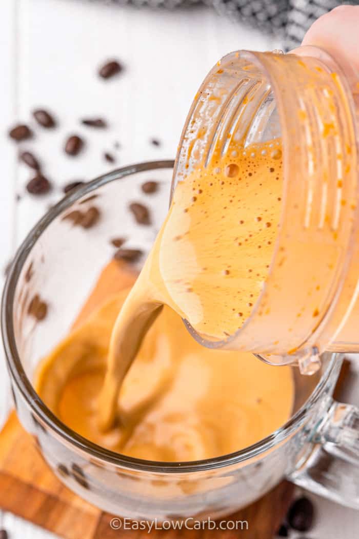 pouring Bulletproof Coffee in a glass