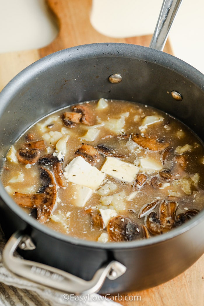 ingredients in the pot to make Cream of Mushroom Soup Recipe