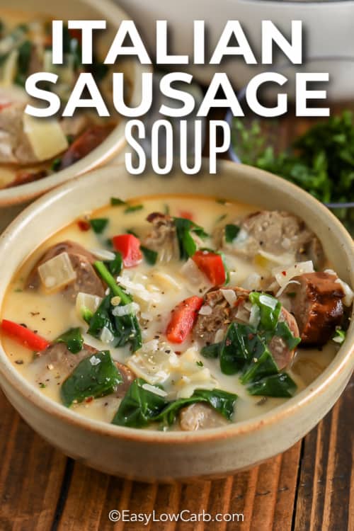 Italian Sausage Soup in a bowl with test