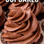 chocolate cupcakes with chocolate icing with text