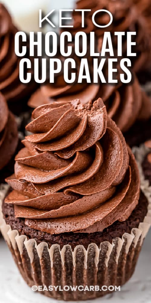 chocolate cupcakes with chocolate icing with text