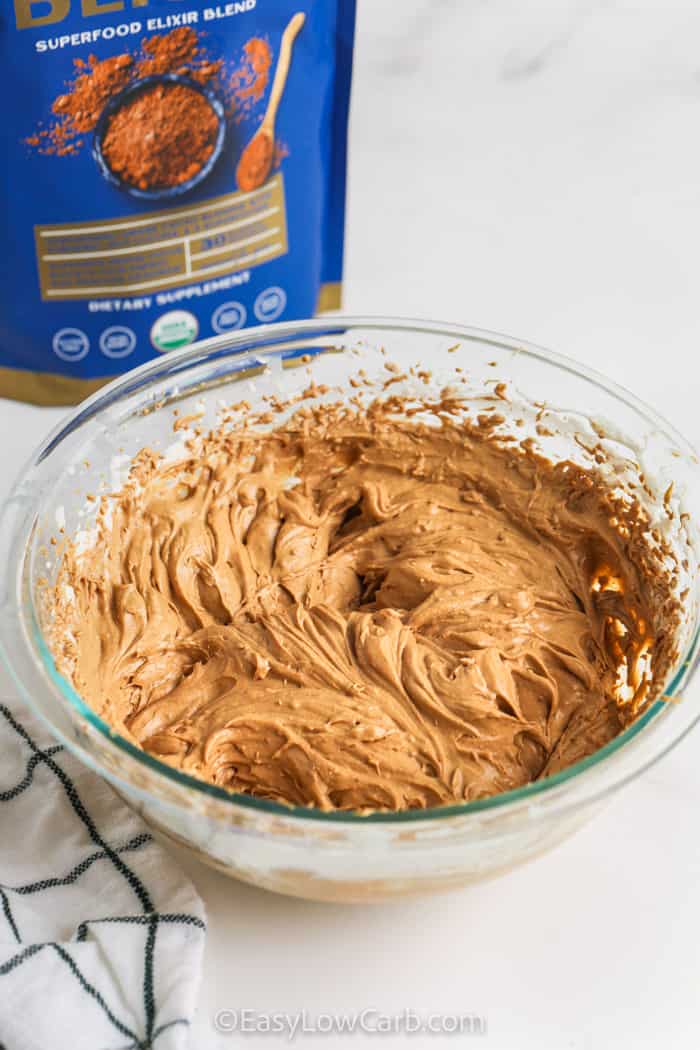 mixed Chocolate Peanut Butter Mousse in a glass bowl