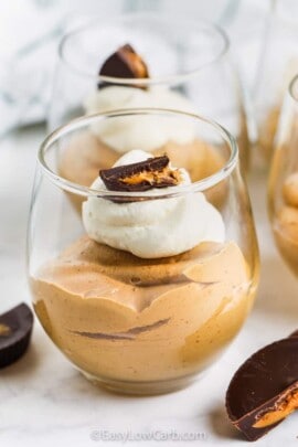 close up of Chocolate Peanut Butter Mousse in a cup