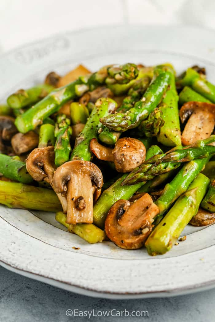 plated Sautéed Asparagus and Mushrooms