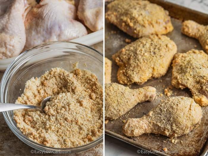 process of adding crumbing to Keto Air Fryer Chicken
