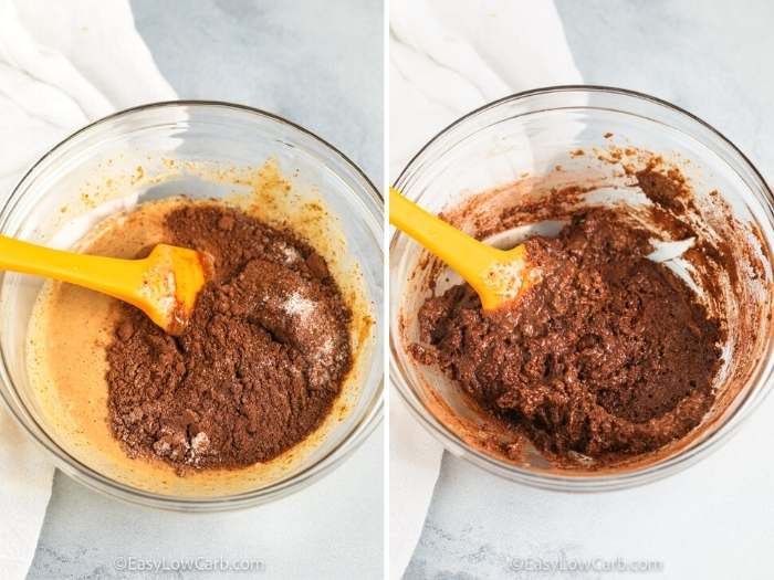process of mixing ingredients to make Keto Chocolate Mug Cake