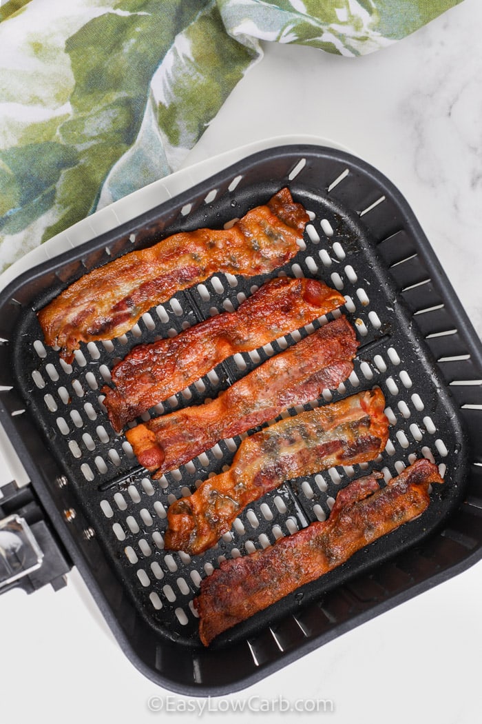 Air Fryer Bacon cooked in the air fryer