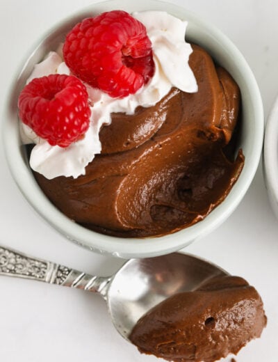 Avocado Chocolate Mousse with a spoon full
