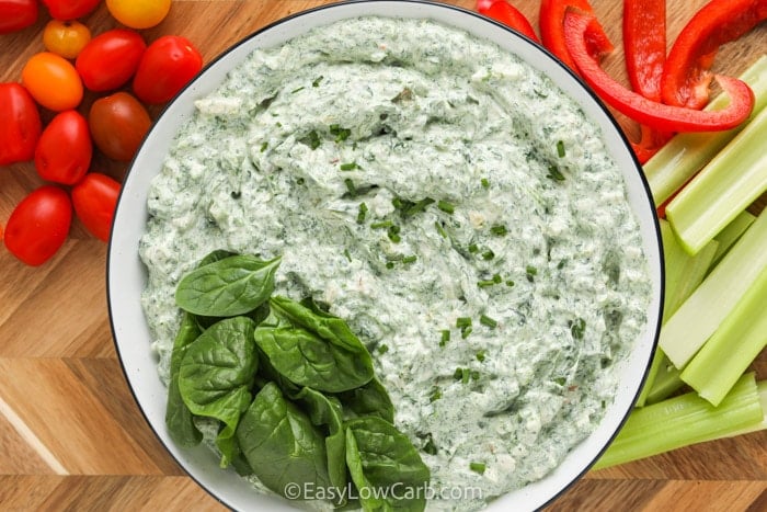 top view of Easy Spinach Dip in a bowl