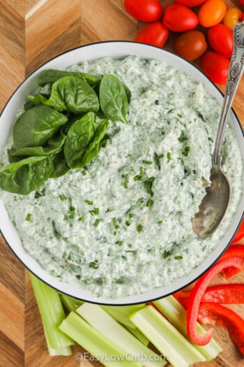 plated Easy Spinach Dip with vegetables