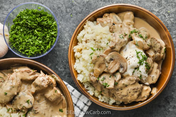 Low Carb Beef Stroganoff in bowls