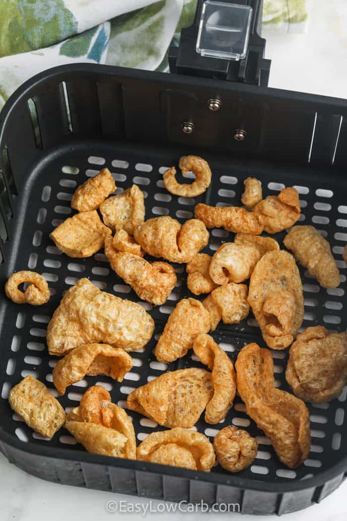 cooking pork rinds in the air fryer to make Ranch Pork Rinds Recipe