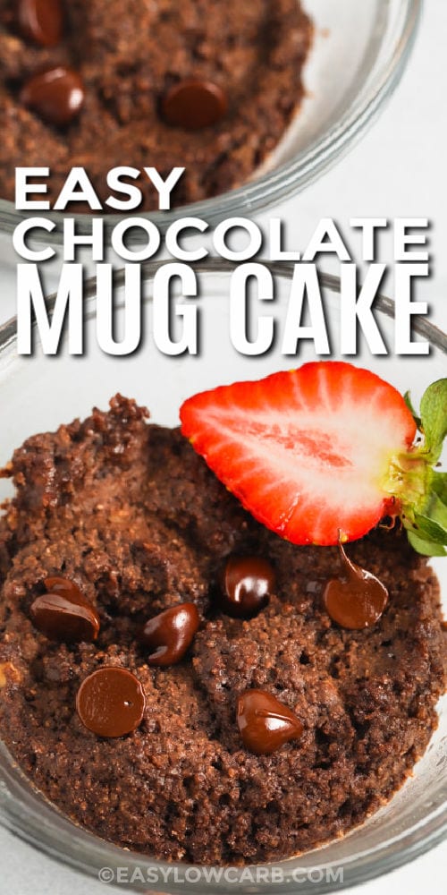 close up of Keto Chocolate Mug Cake with a title