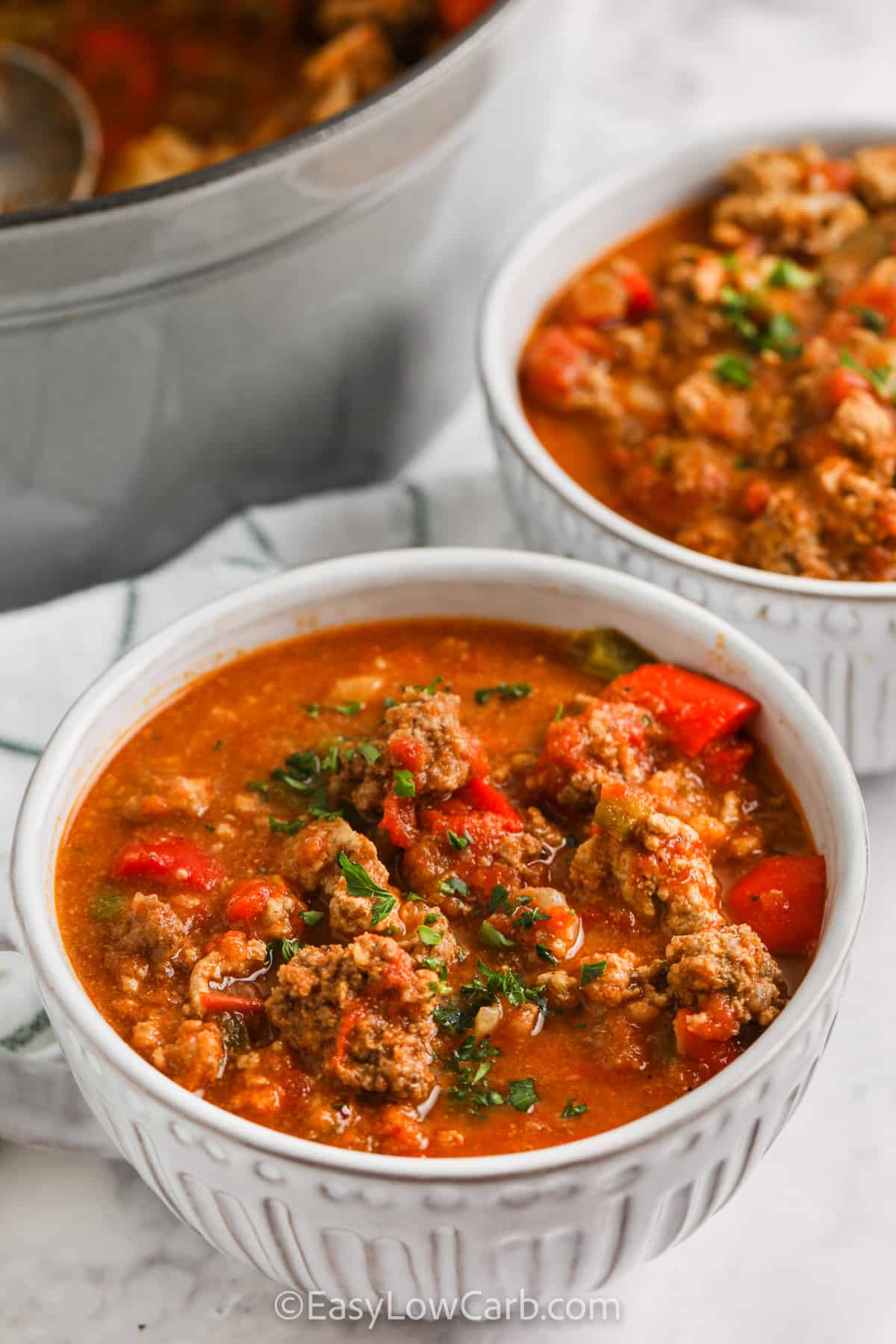 Low Carb Stovetop Chili in two bowls